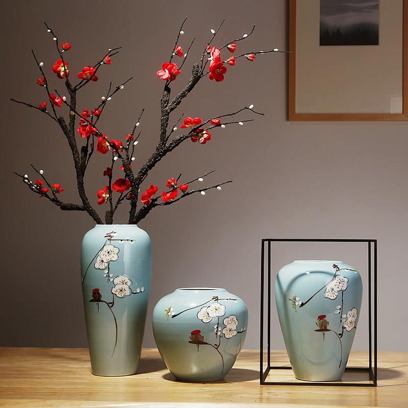景德镇陶瓷器花瓶新中式家居饰品彷真干 干燥花客厅玄关插花装饰