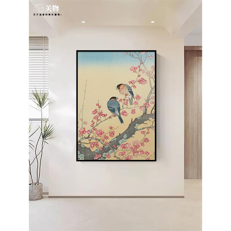 新中喜上眉梢花鸟手绘式鹊油饰画客厅装画玄关喜梅花走廊过道0000