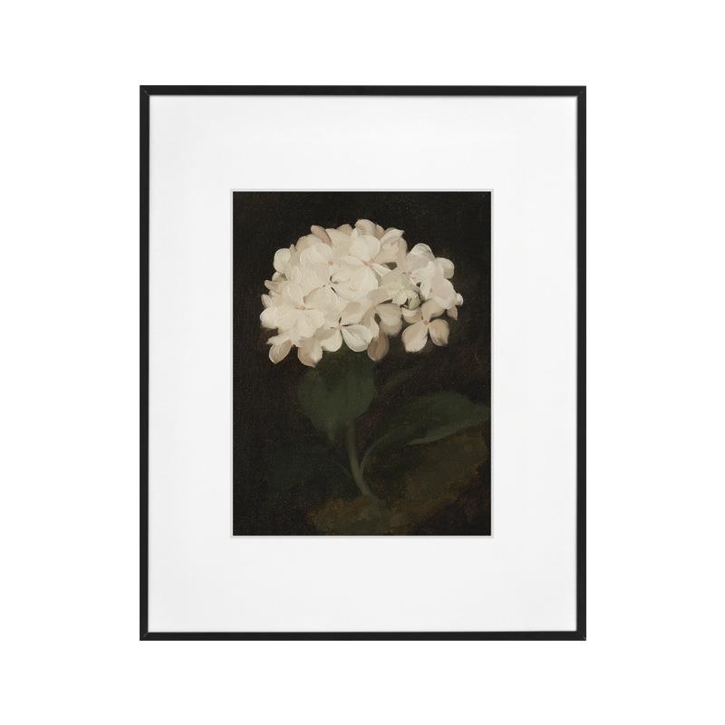中古诧寂风黑白植物绣球花中古油画装饰画简约现代客厅画芯挂画