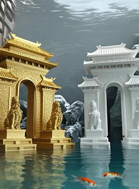 瑞林门古风大气建筑门板3D打印家居景观鱼缸装饰点缀模型