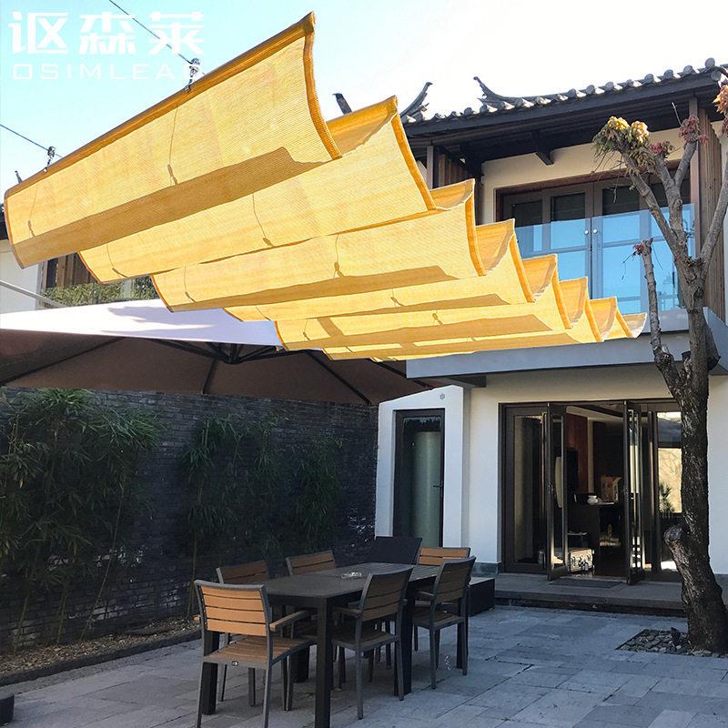 夏季伸缩波浪天幕隔热降温遮阳棚阳台庭院阳光房移动防晒遮阳篷