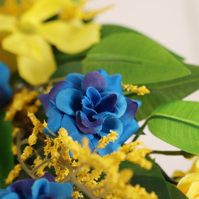 鸿禹 春天黄色蓝色仿真花飘带圆形花环 向日葵花人造装饰节日花环
