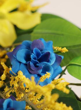 鸿禹 春天黄色蓝色仿真花飘带圆形花环 向日葵花人造装饰节日花环