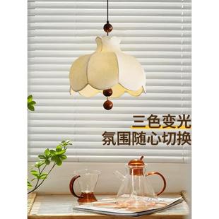 法中叶604风格 饰灯国意实木卧室房间灯 织物餐吊厅灯覆创古花瓣装