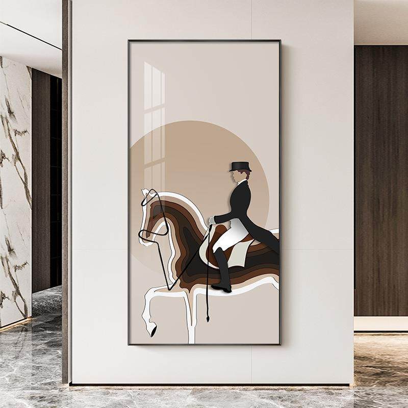 骑士与马玄关装饰画简约现代走廊尽头墙画轻奢风大气玄关客厅壁画