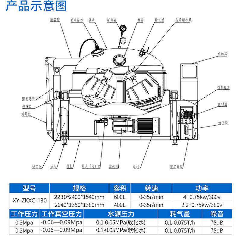 不锈钢真空锅下搅拌液压式真空锅蒸汽节能智能电子真空不沾锅