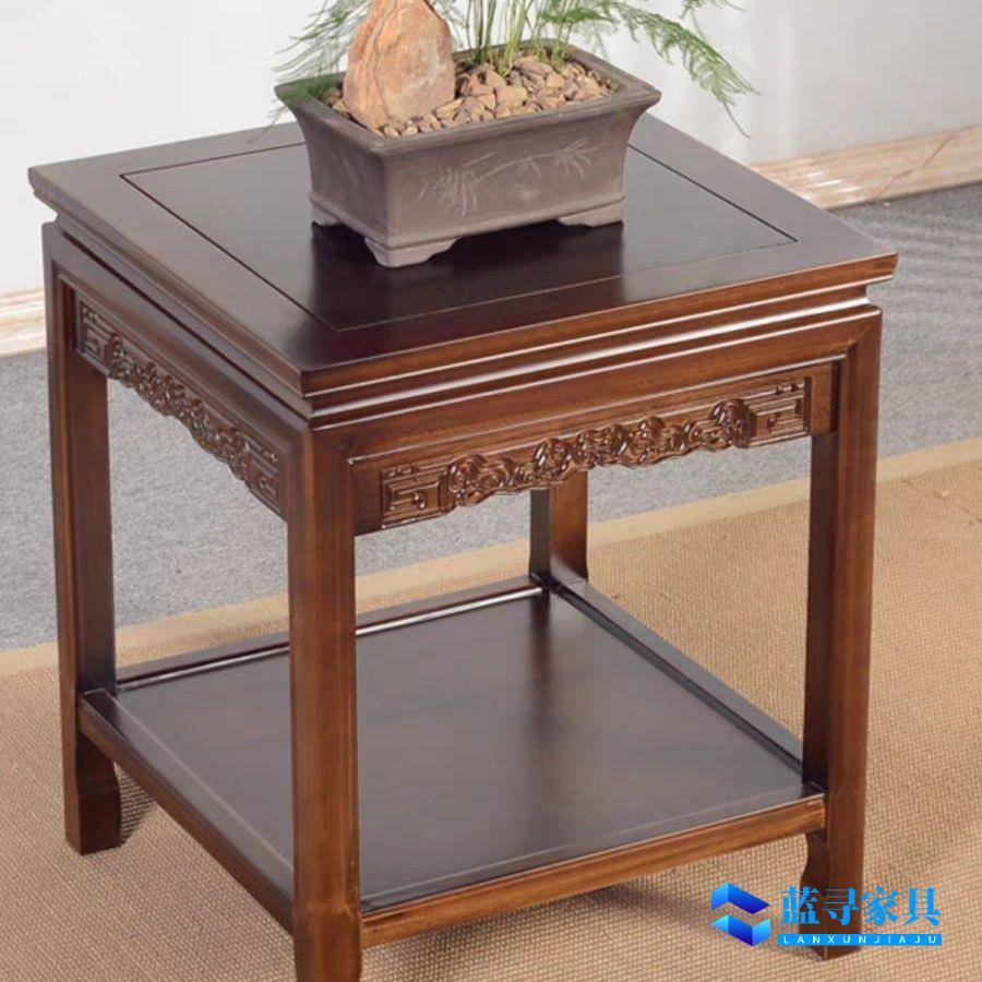 全实木小方桌花架客厅侧边茶几几角沙发榆木中式茶台鱼缸架盆景架
