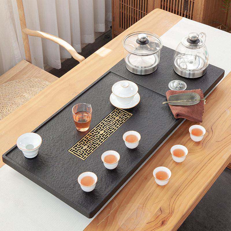 上石坊乌金石茶盘茶具套装电磁炉一体简约全自动茶台茶海托盘茶桌