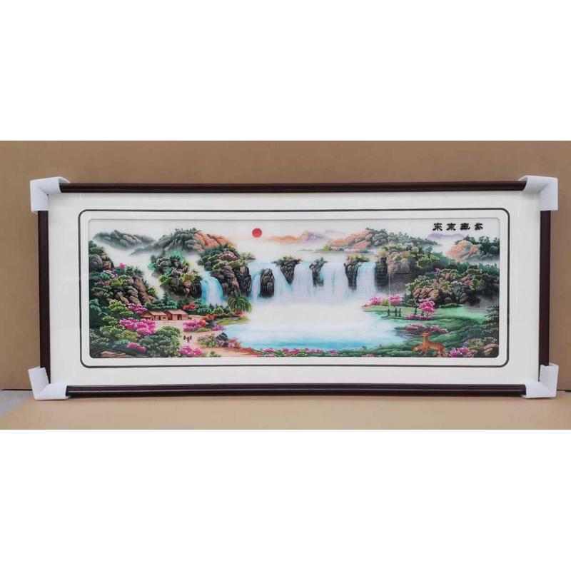 苏绣成品挂画透明刺绣新中式客厅大幅实木山水牡丹图苏绣装饰画