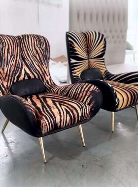 意大利轻奢沙发椅Robert Cavalli豹纹休闲椅家用客厅设计师高背椅