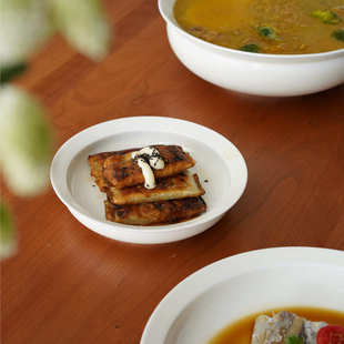 烧陶瓷八寸菜深七寸简约餐厅新白瓷中式创意盘三分盘子圆形家用