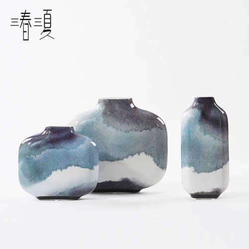 三春三夏 新中式水墨陶瓷花瓶客厅酒柜复古禅意宋代美学花器摆件
