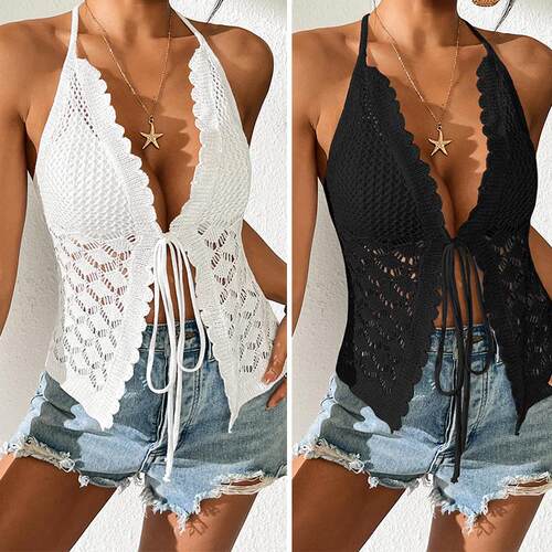 Women'S Solid Color Cover Up Top Casual Halter Top For Beach
