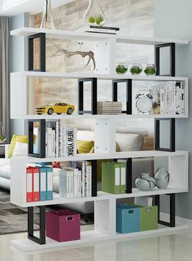 简约书架家用组书柜置合物架办物公室INV厅落地铁艺客展示架隔断