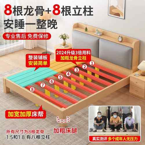 my实木床租现代约1.8双人床经出济型1.5简米软包单人床架房用IVE1