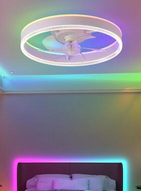 简约GB彩色风灯智能遥控RAPP风调光吸顶扇客厅卧ENZ室氛围扇灯具