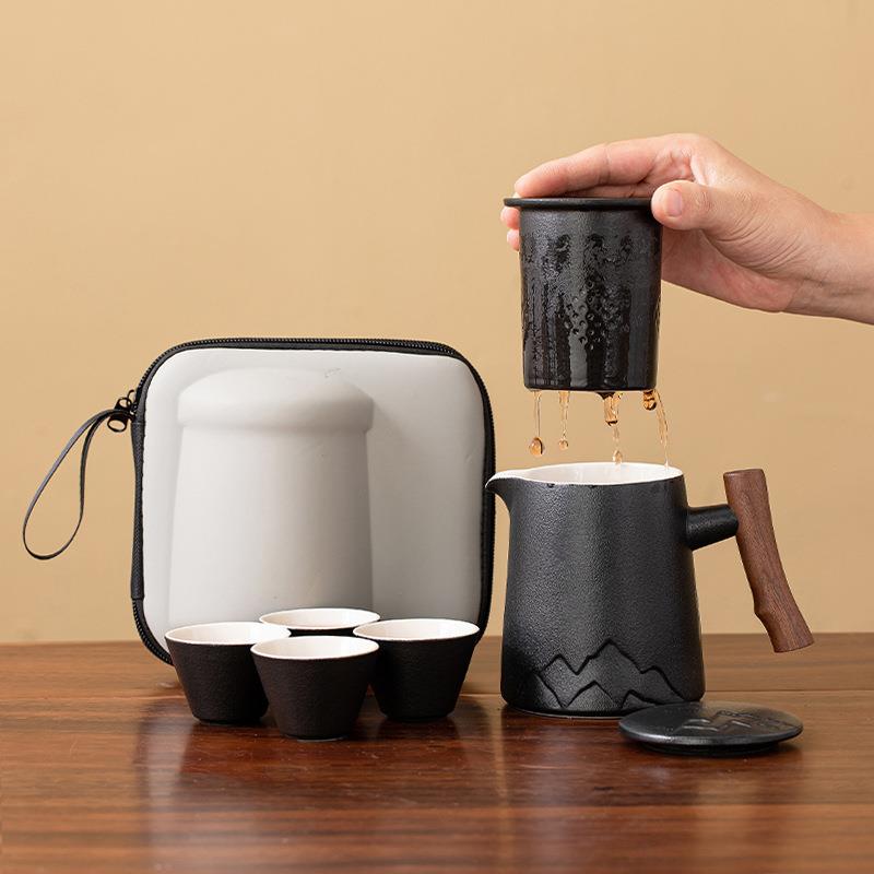 便携式旅行茶具小套装简易户外泡茶壶茶杯随身露营快客杯一壶四杯