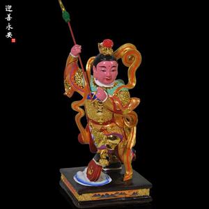 手工木雕哪吒三太子木雕造像纯手工彩绘通天太师家居供奉工艺品摆