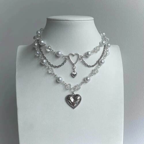 Handmade Faerie Rosary Heart Layered Chain Cottagecore Fairy