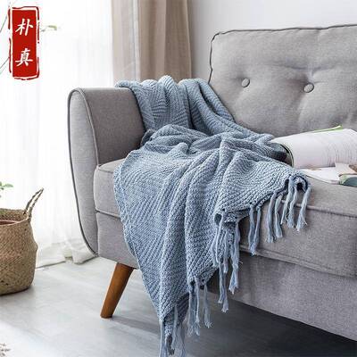 欧式风新款Z字纹全棉毯针用织道线办公毯M19010沙发盖毯纯色拍照