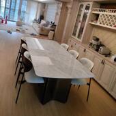 意式 简现中花白代天然大理石餐LGG桌奢极高端饭桌别轻墅奢石长餐