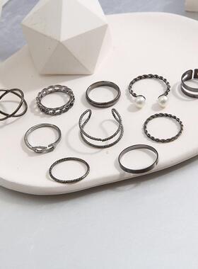 Combination ring set 10 Piece Black knuckle ring set戒指组套