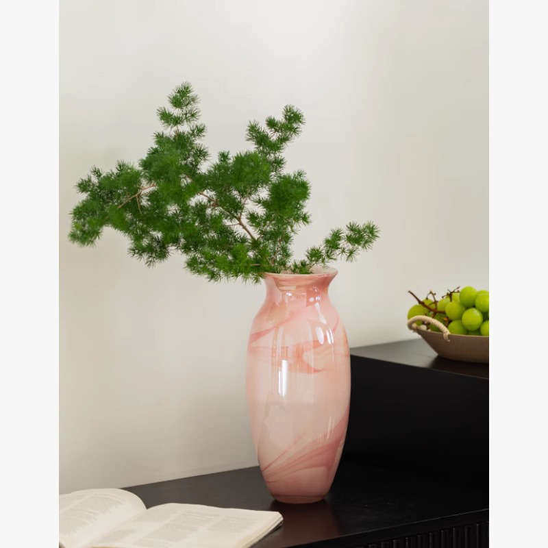 轻中古样板间玻璃花高级客厅云雾法式摆件奢感器琉璃轻粉摆设花瓶