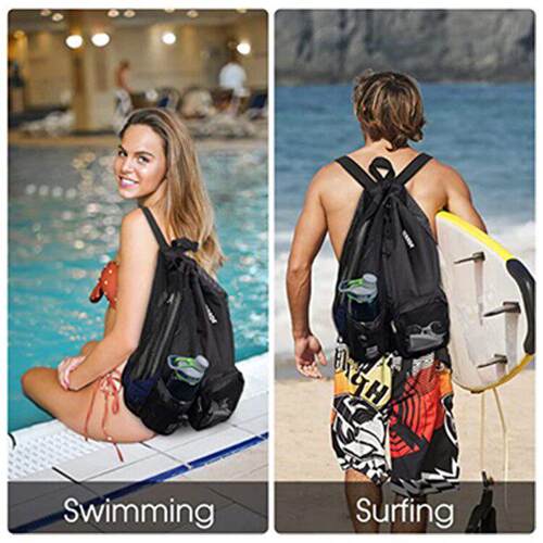 Swimming bag mesh drawstring backpack with wet bag beach ba