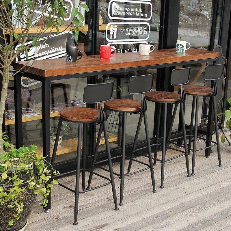 欧式实木吧台桌家用隔断吧台桌靠墙长条桌奶茶店酒吧高脚桌吧台椅