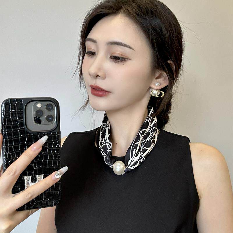 NextMary珍珠磁吸扣懒人丝巾女吊坠春夏季薄款围脖锁骨链丝巾