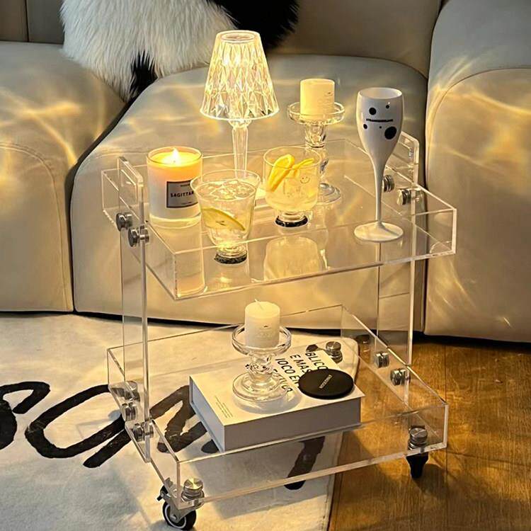 压克力小推车中古收纳带轮置物架餐车可移动角几多层收纳边几茶几