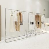 陈列货架衣服架子展示架 店银色挂衣杆童装 服装 店不锈钢落地架女装