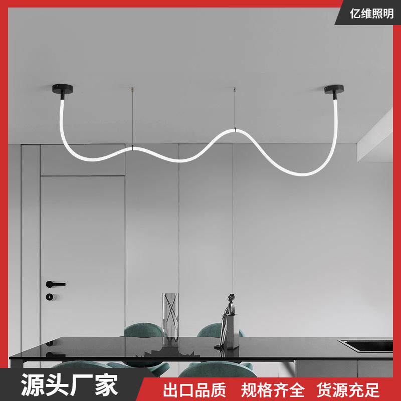 极简线条设计师loft别墅挑空复式楼客厅吊灯创意楼梯线条灯