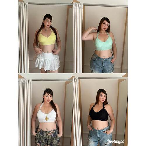 Boolibyoo辣妹叠穿法则 大尺码舒适蕾丝挂颈美背内衣无钢圈薄款胸