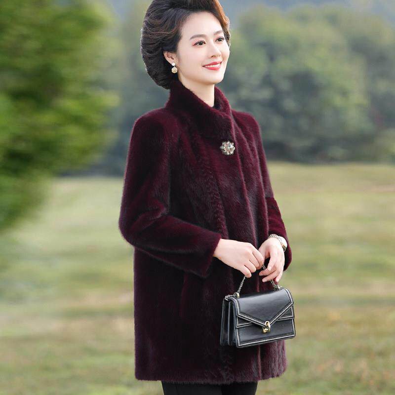 妈妈冬装海宁皮草貂绒外套中老年女装2024新款喜婆婆皮毛一体大衣