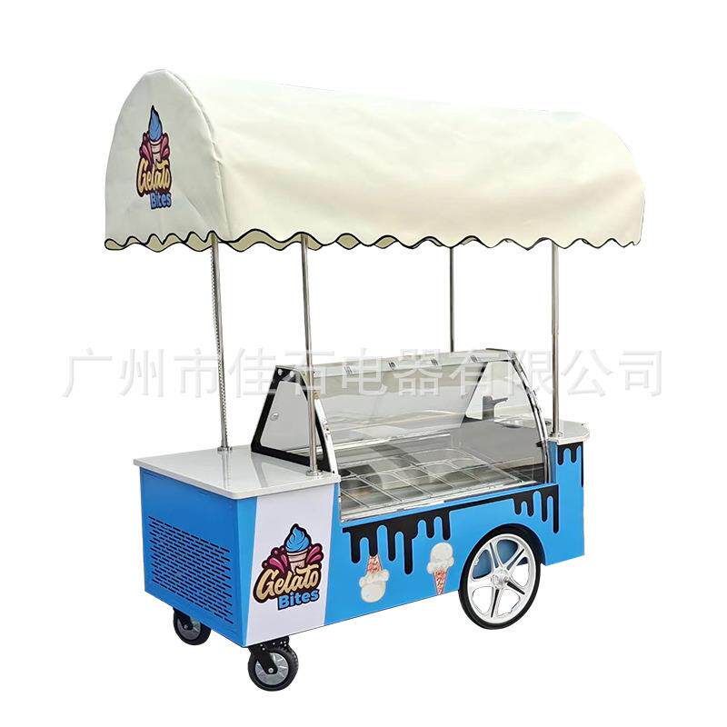 厂家直销 14盘 户外冰淇淋手推车 110V gelato cart 冰淇淋摆摊车