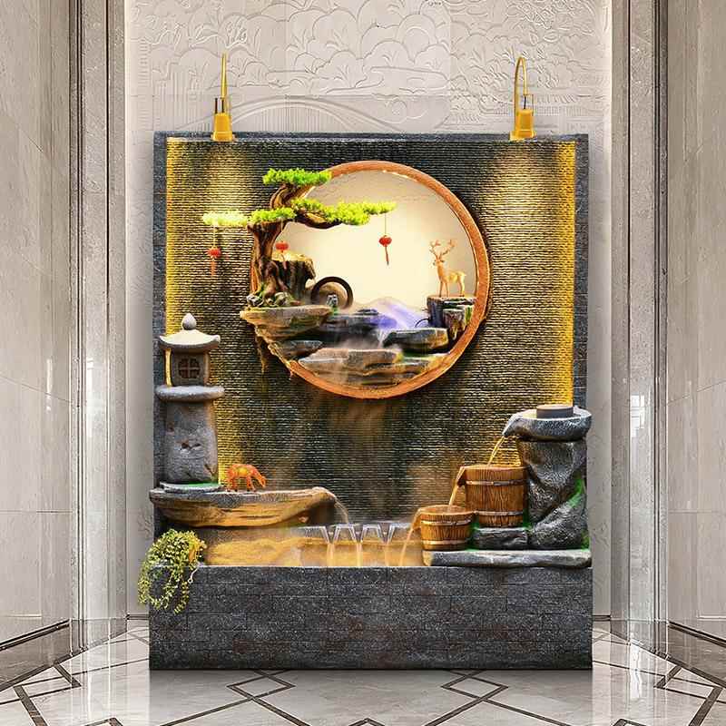 水幕墙院泉流水生财屏风隔断别墅酒店司假山喷景观摆BFM件庭装公