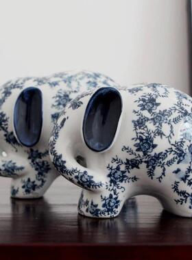中式家居酒柜装饰品创意电视柜青花瓷象装饰摆设陶瓷房间摆件桌面