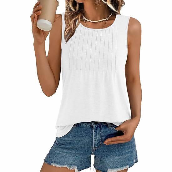 solid neck women drawstring sleeveless vest for loose Round