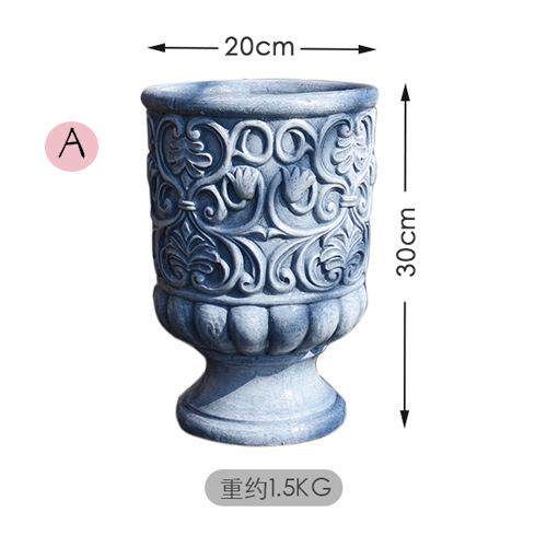 浮雕石花氧化镁器盆仿小花灰黑色缸花简约复古子装饰法式花盆欧式