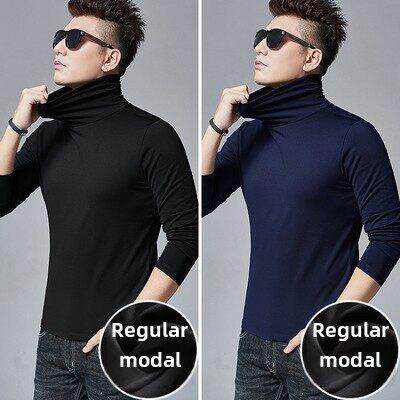 香港莫代尔长袖打底衫男春秋季薄款半高领修身上衣内搭潮男士t恤
