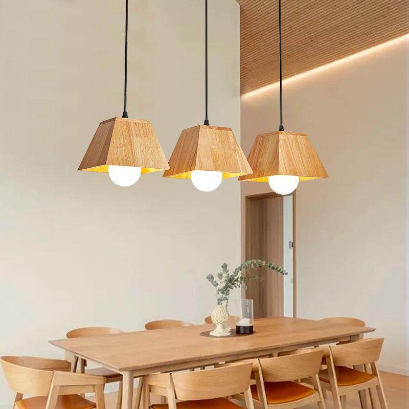日式实木餐厅吊灯北欧原木风三头餐桌吧台灯创意木艺卧室床头灯具