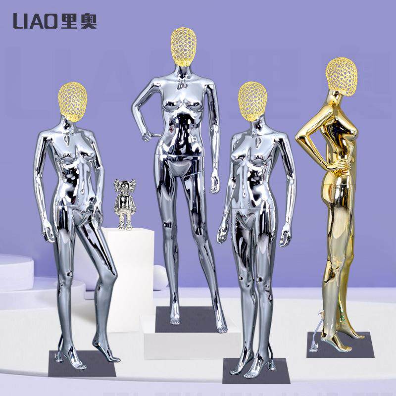时尚人体金银色电镀色模特416示架镂空铁丝女全身头道具厂展家直