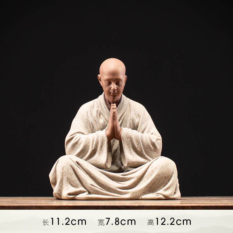 正品中禅意手工紫桌砂人物小和尚陶瓷摆件家式居博古架玄关装饰摆