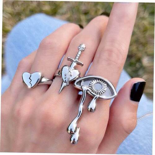 Love tears eyes ring womens suit 3-pcs set爱心流泪眼睛戒指