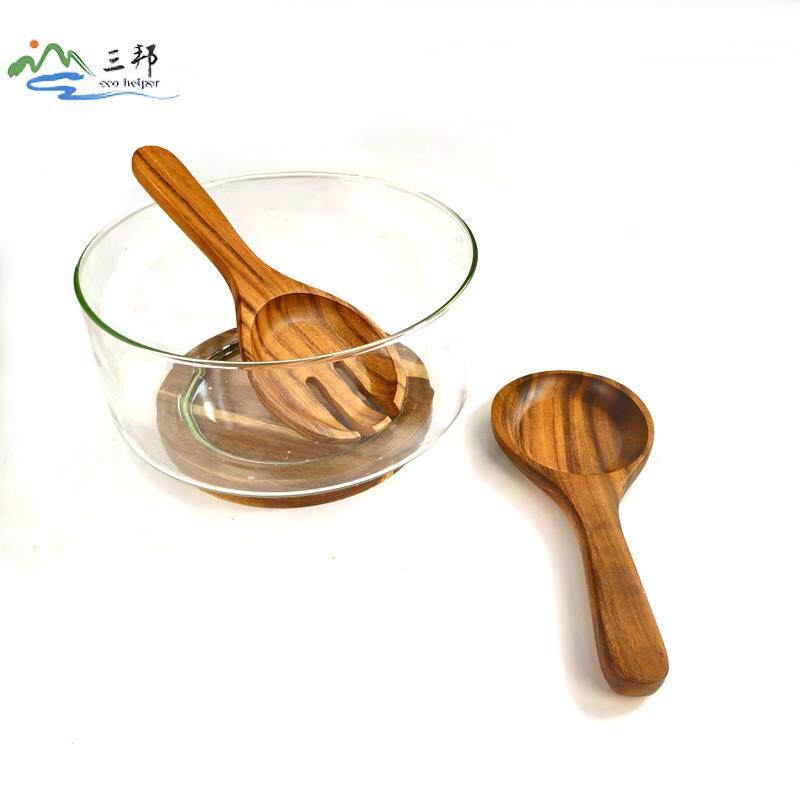 相思木沙拉碗玻璃果盘高脚水果盘摆台家用客厅木质果篮大号玻璃碗