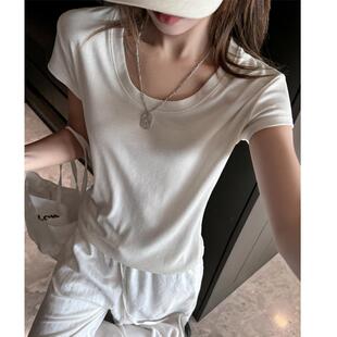天丝莱赛尔高级感显瘦正肩短袖t恤女夏季韩系简约基础款修身上衣