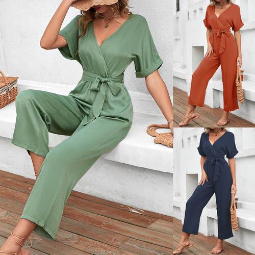 Women's single neck lace up jumpsuit 女装独领系带连体裤