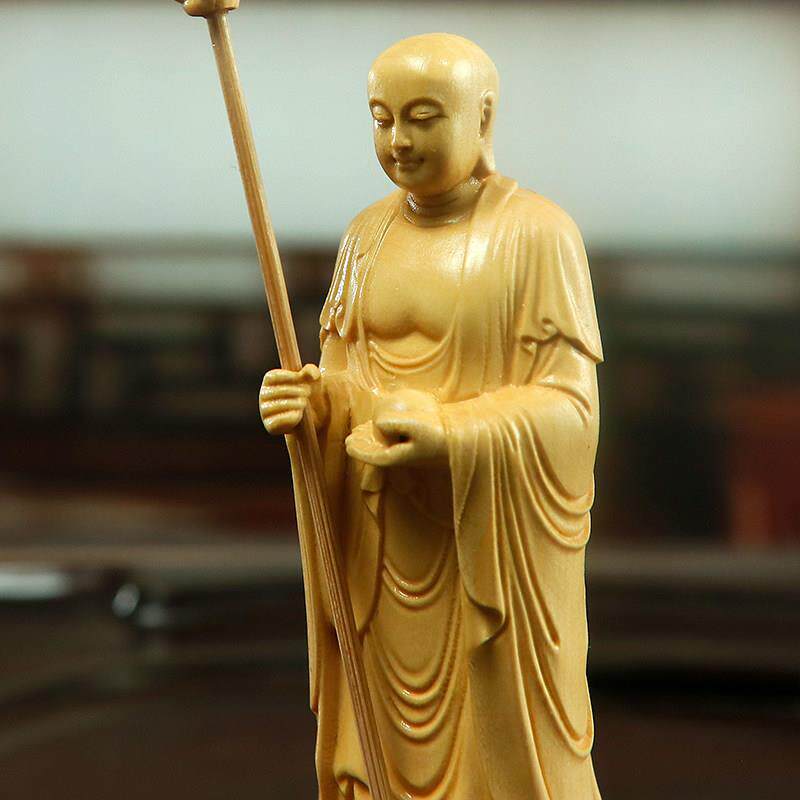 黄木雕摆工件地藏王菩站地藏王萨家木居装杨饰客厅佛像质雕刻木艺