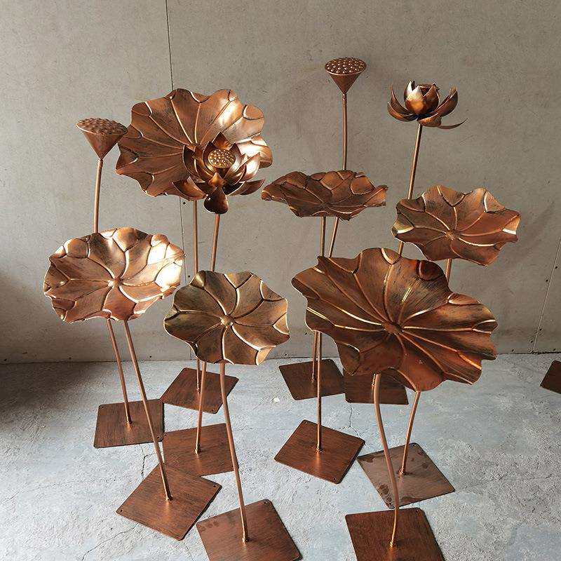 婚礼莲蓬过莲花古铜铁艺道金属橱窗装饰荷叶创意摆件道具舞台荷花